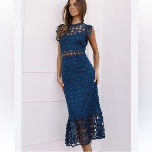 Petal & Pup Navy Blue Lace Midi Dress